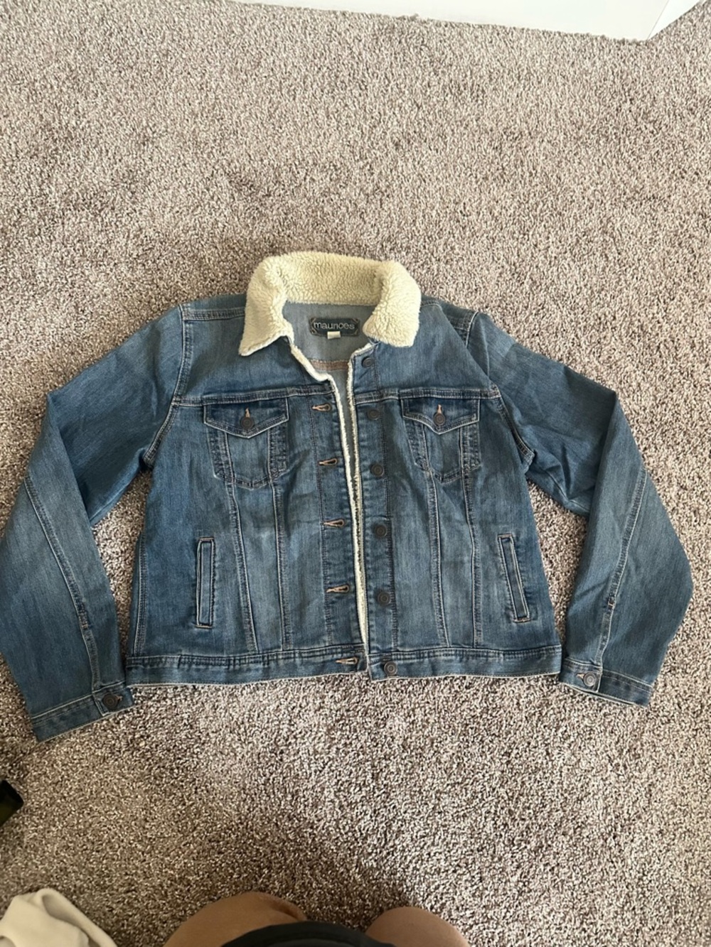 Maurices Blue Denim Jacket with Cream Sherpa Collar